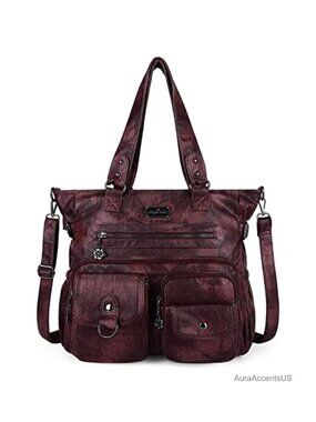 Women's PU Satchel Handbag Waterproof Tote Shoulder Bag with Pockets